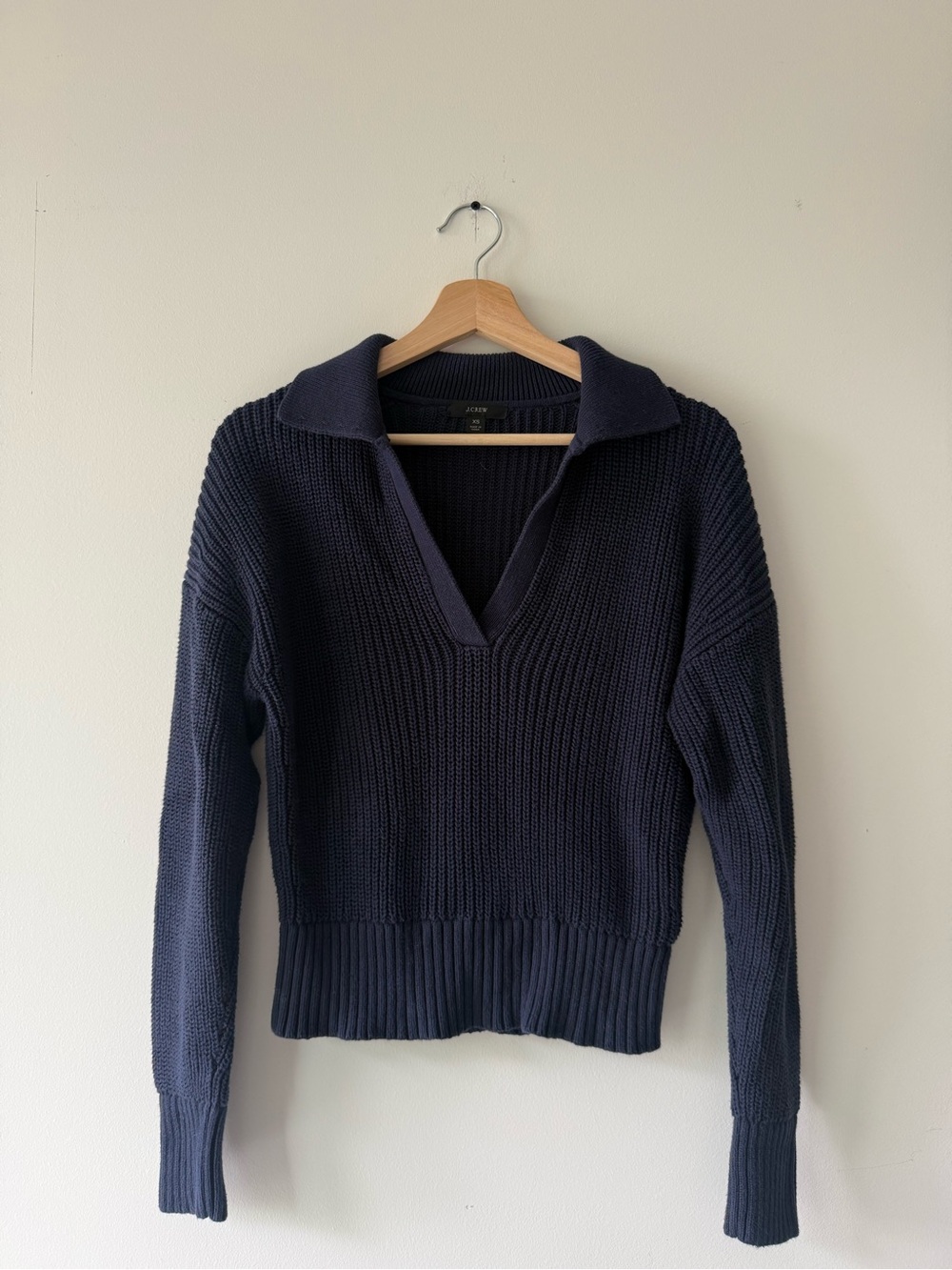 J. Crew Navy Collared V-Neck Ribbed Sweater